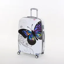Wholesale Female korea fashion pc butterfly trolley luggage sets 28inches butterfly travel luggages for women 14