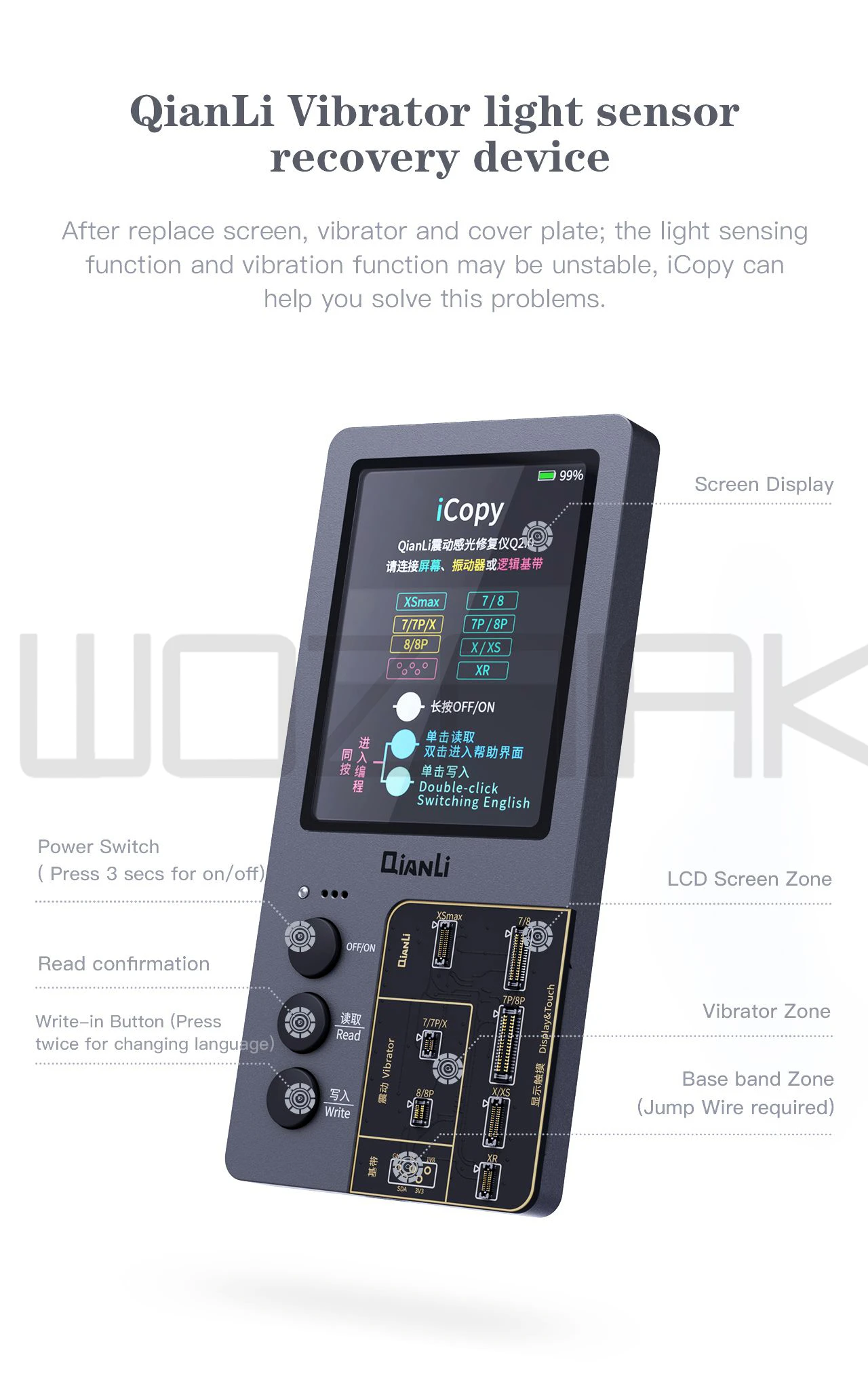 Qianli iCopy LCD Screen EEPROM Photosensitive Vibrator Read-Write Recover Programmer For iPhone 7/8G/8P/X/XS/MAX