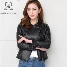 Весенняя женская куртка из натуральной овечьей кожи, Повседневная мотоциклетная Женская Черная куртка с воротником-стойкой на молнии, сексуальная тонкая куртка из органической кожи