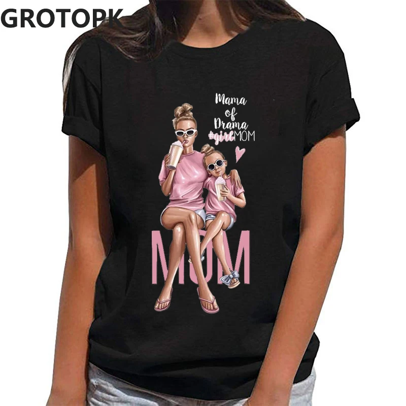 

Mother's Love T-shirts for Women Mom and Daughter Black T-shirt Summer Short Sleeve Female T-shirts Top 2019 Vogue T Shirt