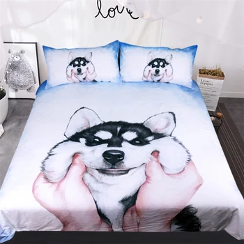 

Winter Cartoon Husky dog bedding three set pillowcase King Queen size children's duvet quilt without bed linen soft home textile