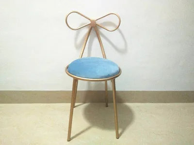 Простой домашний туалетный столик стул кованого железа Маленький стул для макияжа стул для маникюра Ins бант Сетка Красный табурет - Цвет: Цвет: желтый