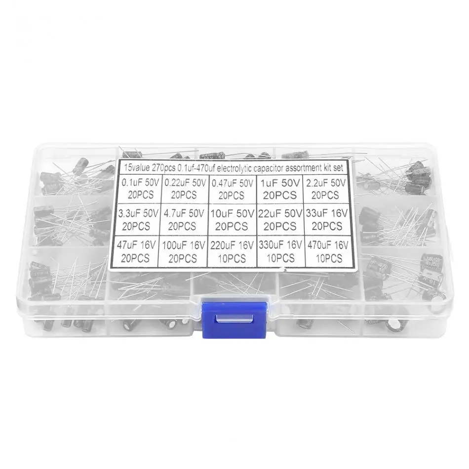 270 шт 15 значений электролитический конденсаторный систематизированный набор 0,1 мкФ с алюминиевой крышкой, 50В- 470 мкФ 16 V Высокое качество