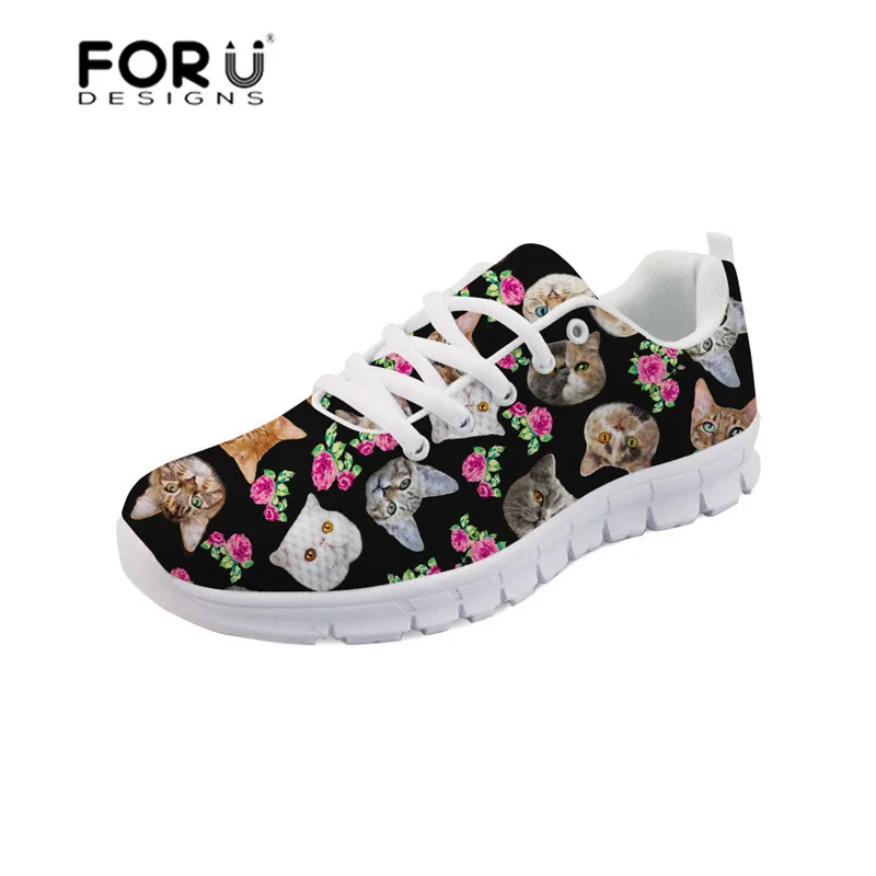 FORUDESIGNS Women's Flats Shoes Sneakers Women Cute Cat Floral Pattern