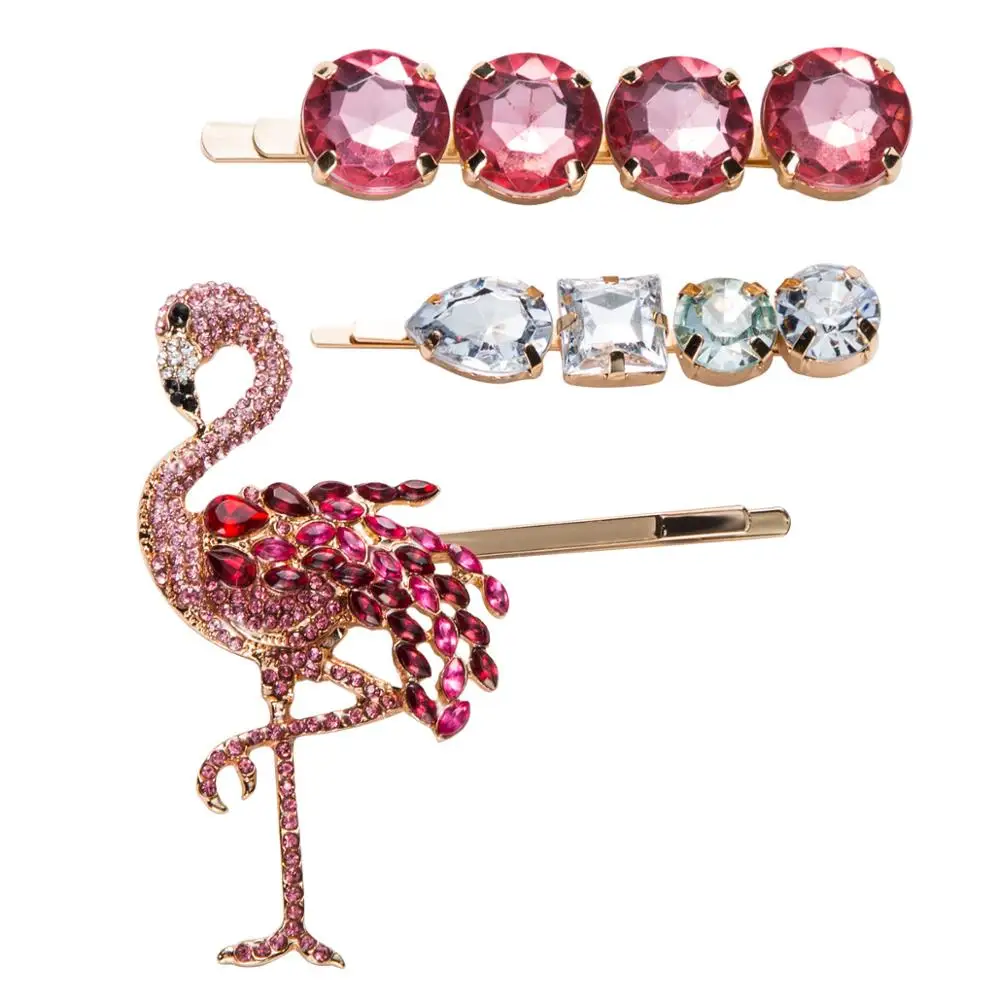 

3PCS/1pcs Red Crystal Metal Hairpins Hair Clips for Women Flamingo Rhinestones Hairgrip Hair Accessories Party Wedding Hair Jew