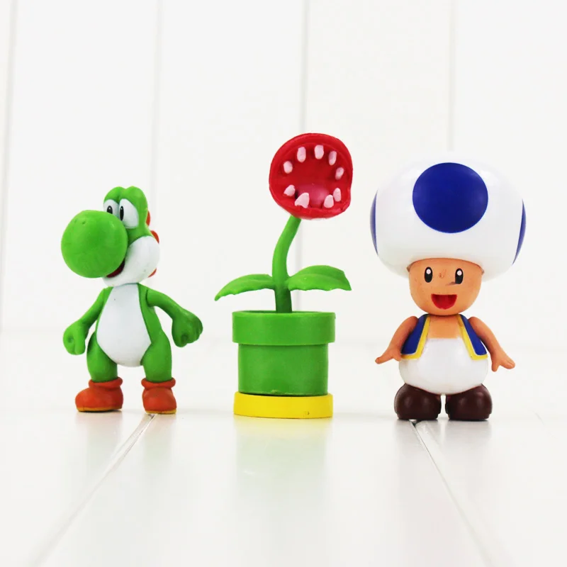 7 шт./партия, 6-8 см, аниме Super Mario Bros Luigi Flower petey Piranha, гриб, Жаба, ПВХ, фигурка, модель игрушки, детская кукла