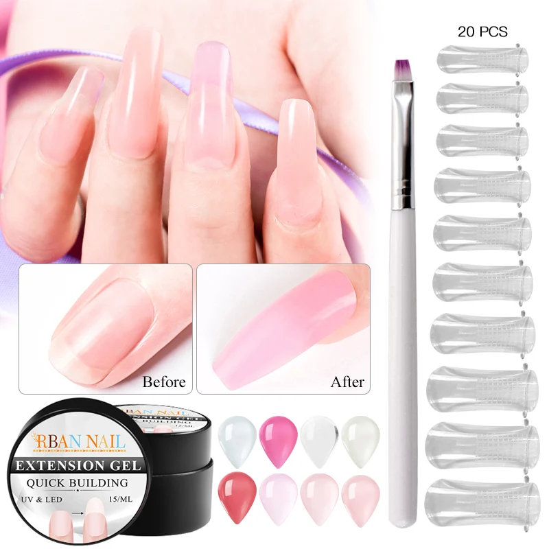 

RBAN NAIL Poly Builder UV Gel Set 15ml Quick Building Finger Extension Crystal UV LED Jelly Acrylic Gel Nail Art Brush Tools Ki