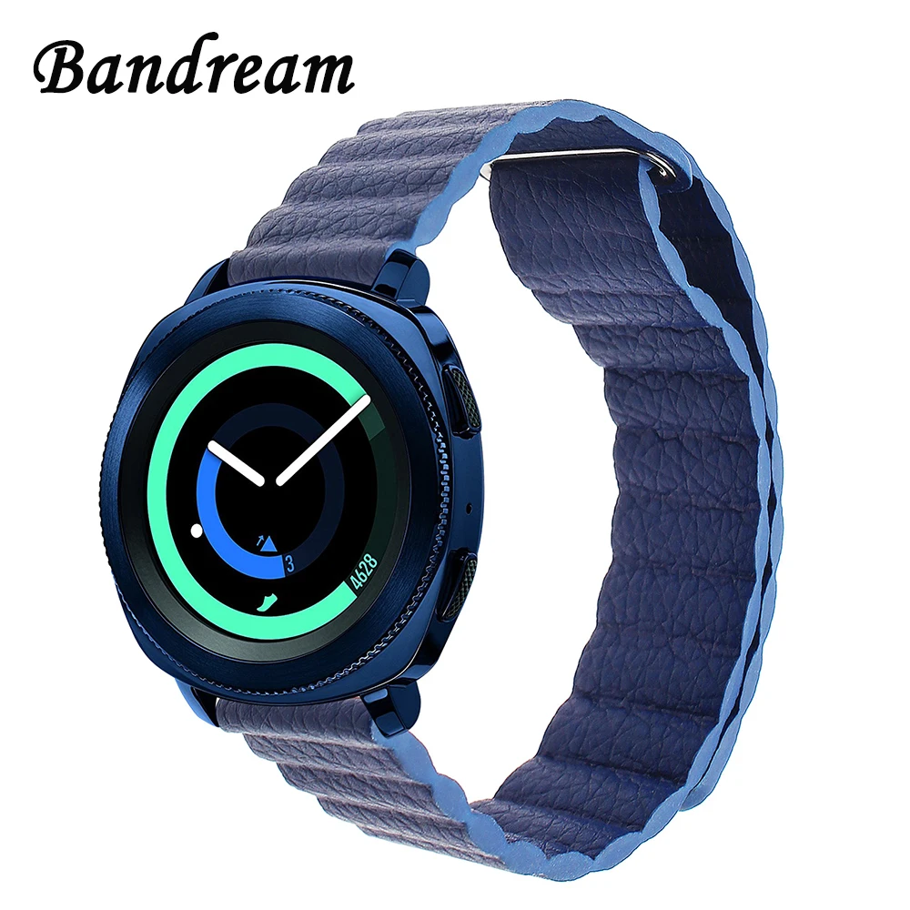 20mm Genuine Leather Loop Watchband for Samsung Gear Sport
