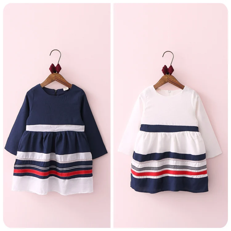 

New Pattern 2016 Autumn Korean Girl Children's Garment Stripe Navy Wind Dress Girl Baby A Doll Jacket