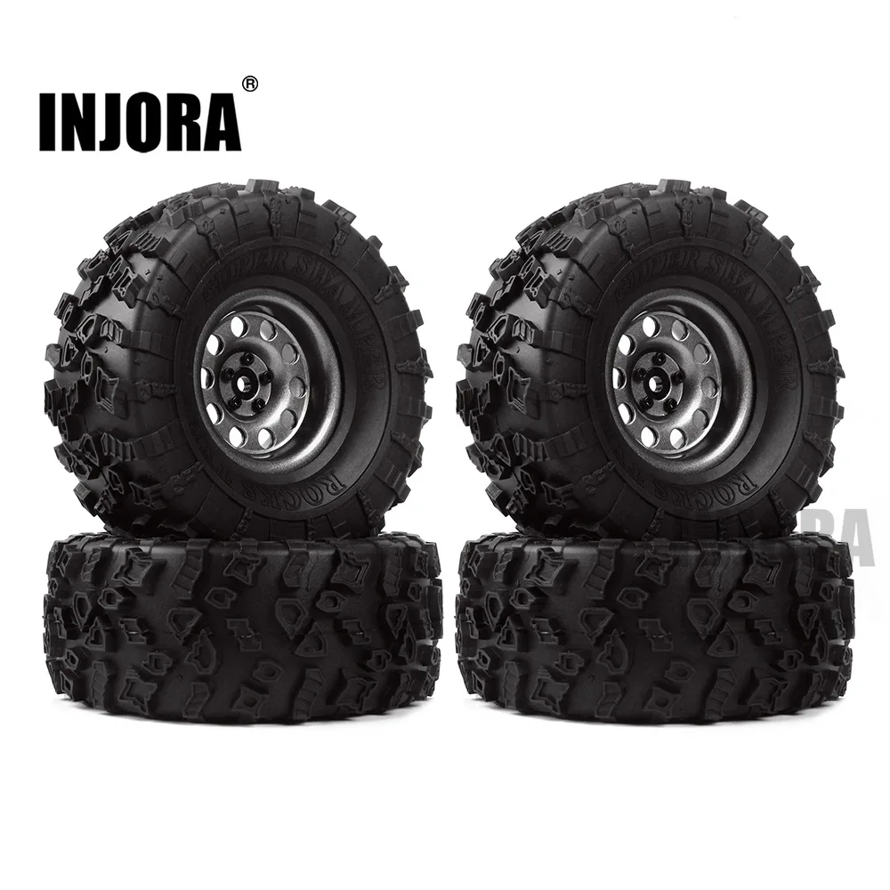 INJORA 4 шт. 2,2 резиновые шины и металлические Beadlock обод колеса для 1:10 RC Рок Гусеничный осевой SCX10 90046 90060 RR10 AX10 Wraith 90056 - Цвет: Grey