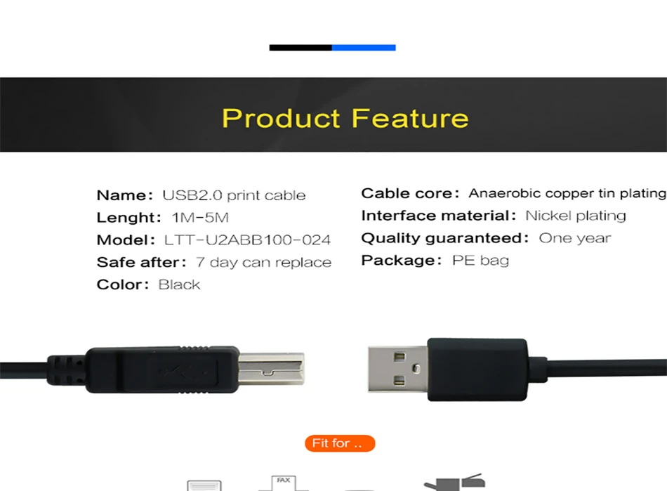 Usb кабель для принтера высокоскоростной A-B папа-папа usb кабель для принтера Синхронизация данных для 3d принтера этикеток lenovo 1 м 1,5 м 2 м 3 м 5 м