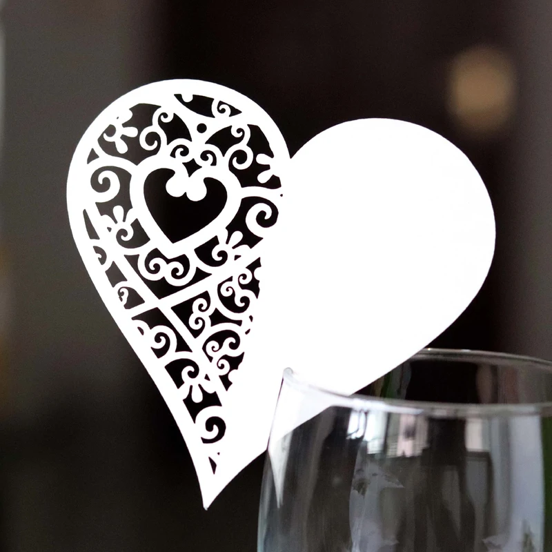 

50pcs Name Card Love Heart Place Card Laser Hollow Small Paper Card Wedding Birthday Party Decorative Cup Card