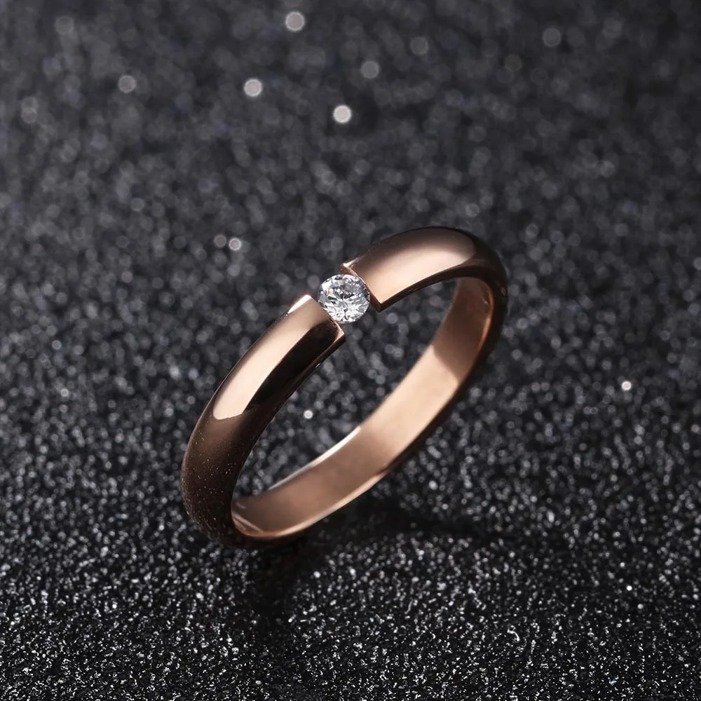 Lokaer кольцо с одним кристаллом для женщин розовое золото/белый/черный цвет нержавеющая сталь Свадебные обручальные ювелирные Кольца Подарочные R19101