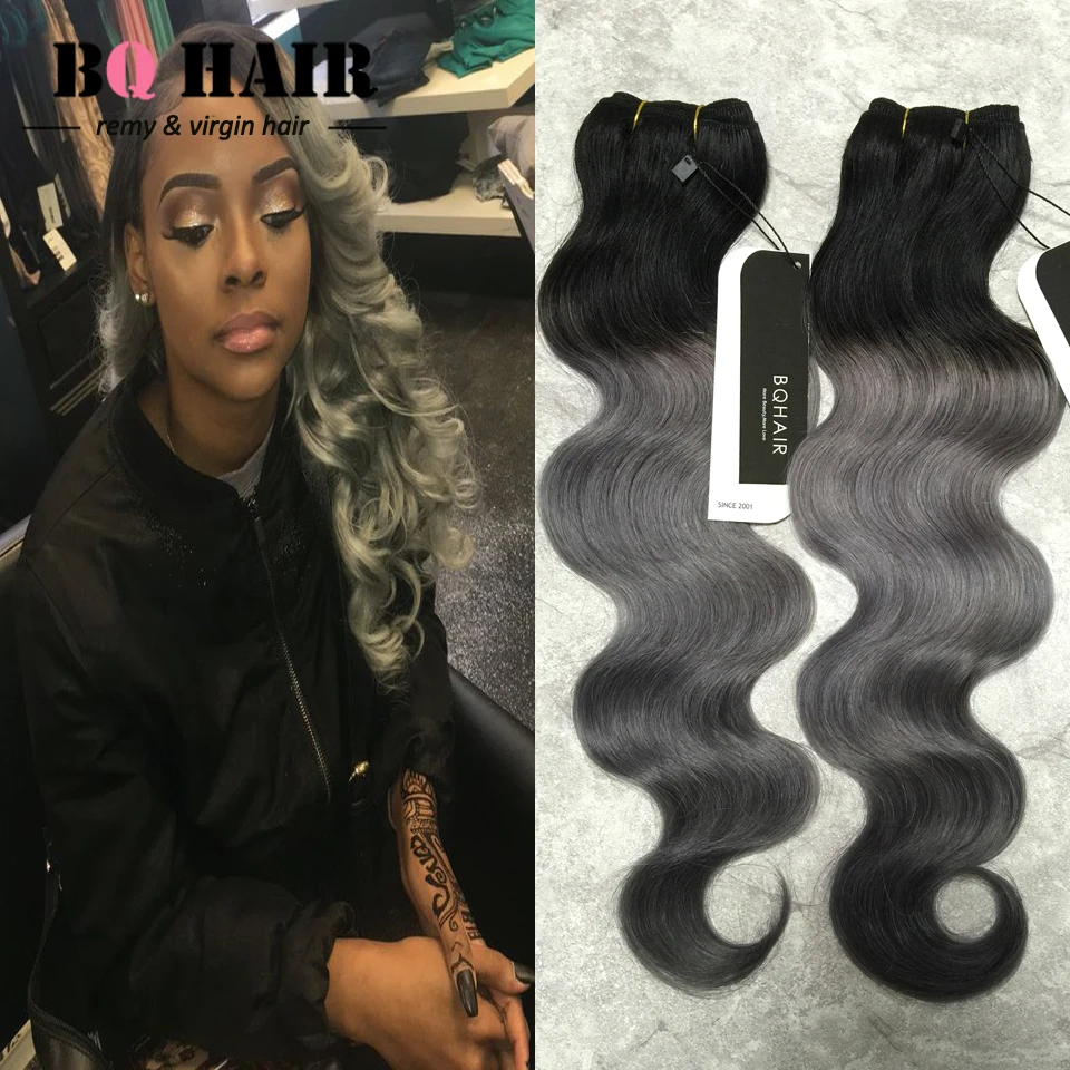 

BQ Hair 8A Remy Ombre Dark Grey Body Wave Malaysia Virgin Hair 4 Bundles 10-18Inches Malaysian Body Wave