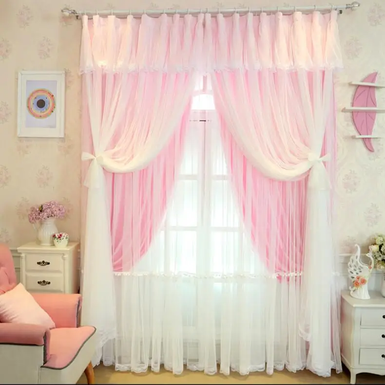 European Embroidery 2 Layers Tulle+Black Out Double Curtains with Tassel High Black Out Blinds Window Curtain for princess house