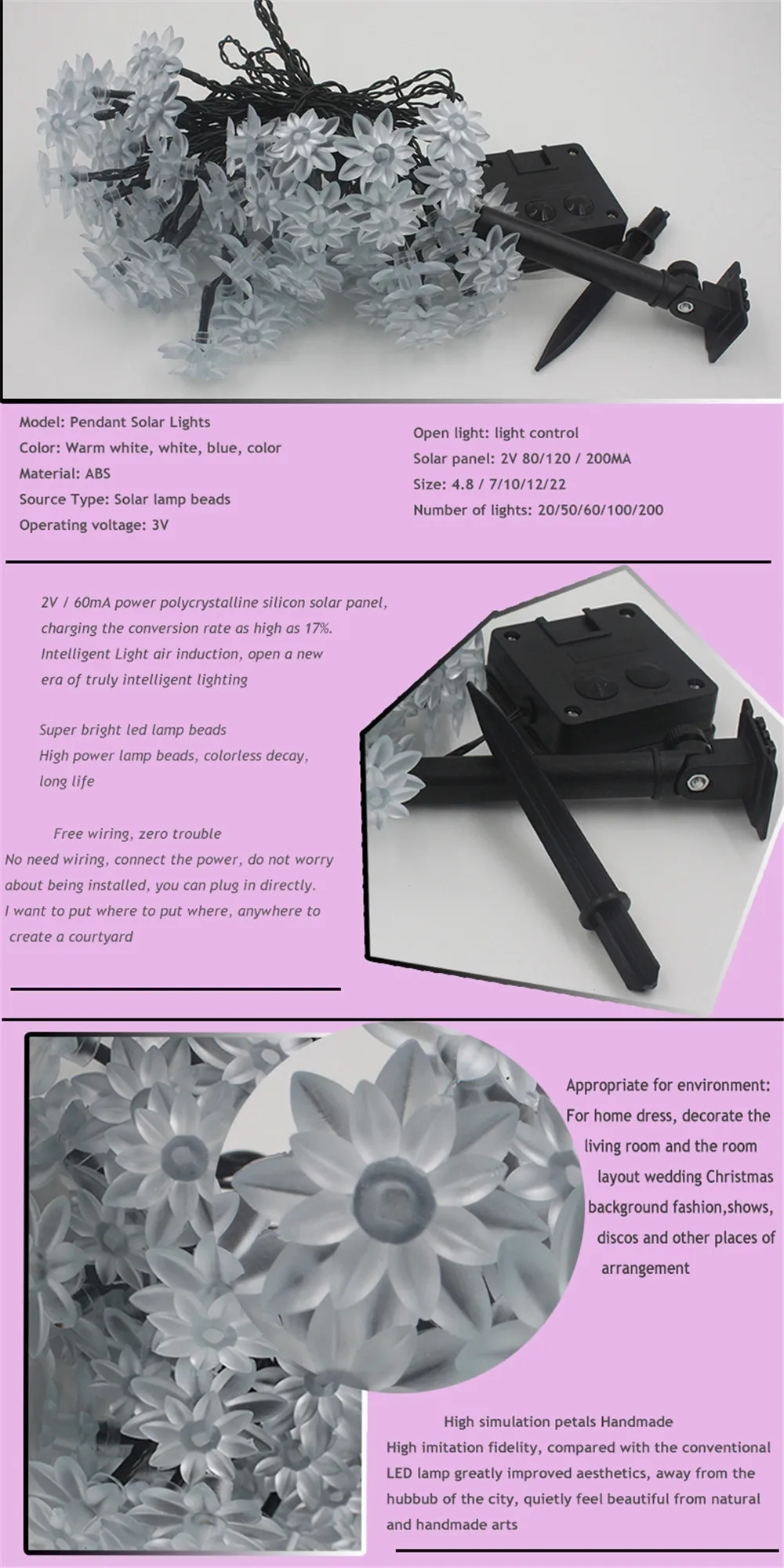 lotus solar powered lighting strings for home improvement decor. (10)