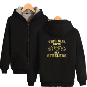 

This Loves Her Steelers Thicken Warm Hoodies Zipper Hoodies Winter Clothing Print Sweatshirts Casual Clothes High Quality