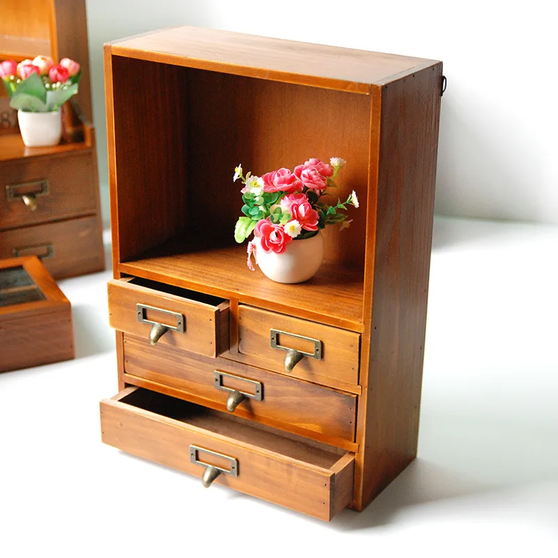 الرجعية اثنين السحب أربعة مقصورة الحطام زكا منزل خشبي تخزين متعددة الوظائف مصغرة تخزين منظم