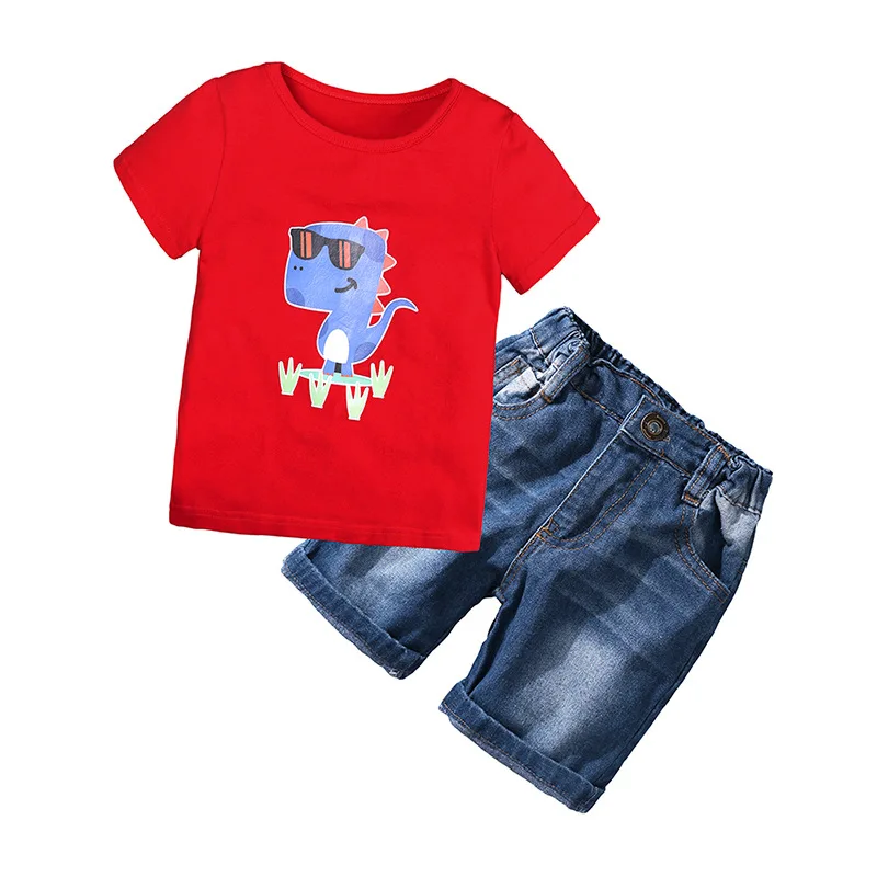 Летняя одежда для маленьких мальчиков, комплект из 2 предметов: футболка+ шорты, детская одежда, комплект одежды для малышей, костюм для мальчиков 2, 3, 4, 6 лет - Цвет: Red