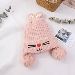 2018 зимние новорожденный двойной Pom Hat Skullies шапочки для детей мальчиков и девочек Теплые; больших размеров бархат Вязаная Шапка-бини