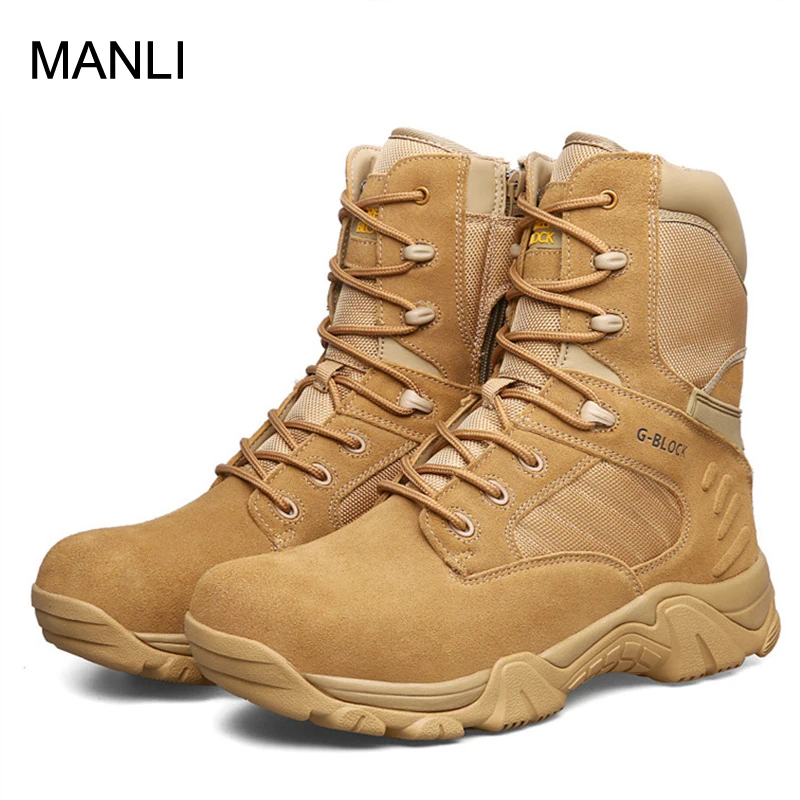 MANLI 2019 جديد الرجال في الهواء الطلق أحذية حربية الرحلات حذاء للسير مسافات طويلة العسكرية التكتيكية أحذية الصحراء حذاء من الجلد تسلق الجبال