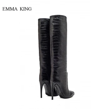

Bottes Femme Nouveau Ladies Large Size Straight Tube Pointy Toe Stiletto High-heeled Knee High Boots Spring Autumn Women's Shoes