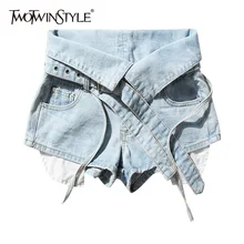 TWOTWINSTYLE пояса шорты для женщин женские джинсовые высокая талия