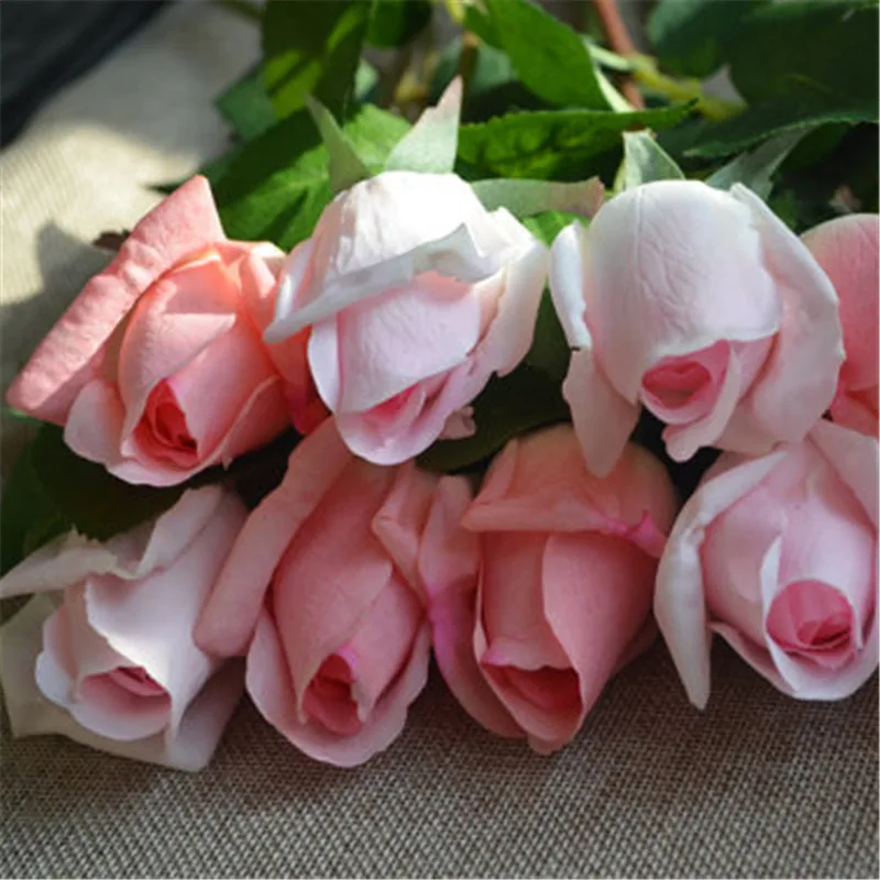 10Stems Pink Real Touch Rose Buds for Wedding Centerpieces Silk Bridal