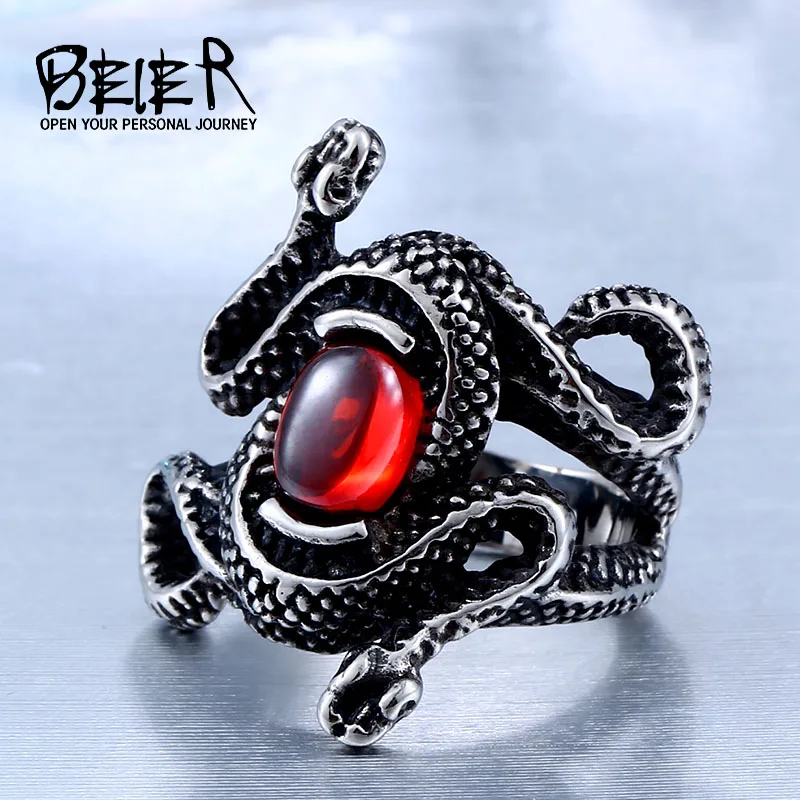 

Antique Double Head Snake Rings With Women High Quality 316L Stainless Steel Animal Jewelry BR8-277 US Size