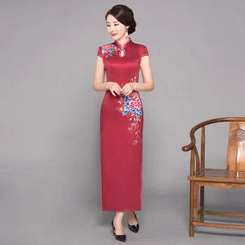 

New Arrival Chinese Lady Vintage Mandarin Collar Dress Print Flower Elegant Cheongsam Rayon Plus Size 3XL 4XL Qipao Vestidos