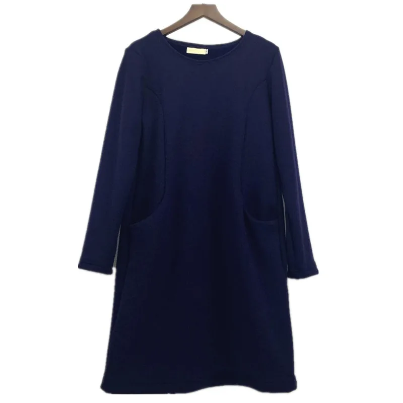 С длинным рукавом vestidos Femininos винтажное повседневное платье, женские осенне-зимние платья размера плюс одежда XS-5XL 6XL - Цвет: Navy blue