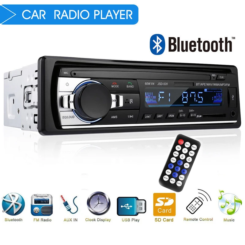12 В в тире 1 Din автомагнитола автомобильный радиоприемник с Bluetooth стерео MP3