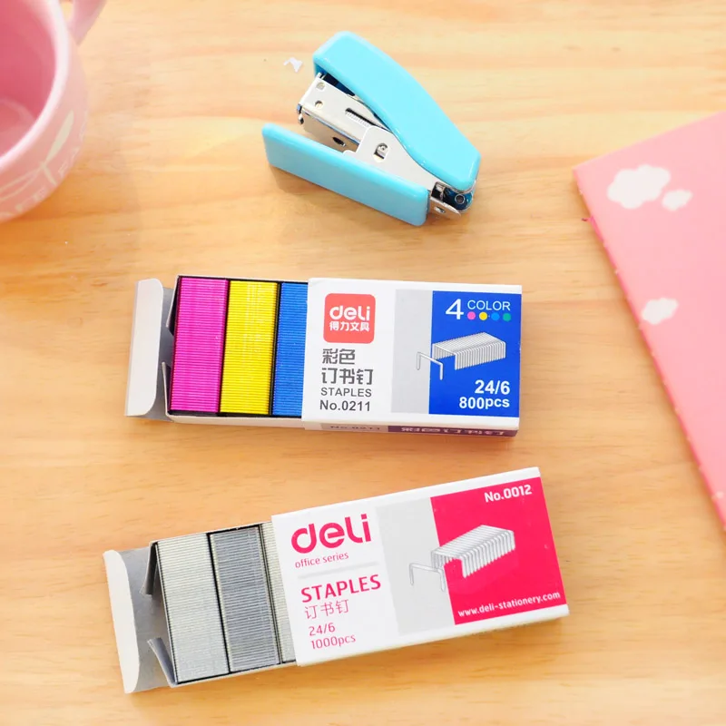 

1 Pack 12mm/10mm Creative Silver Colorful Stainless Steel Staples Office School Binding Supplies Cute Korean Stationery