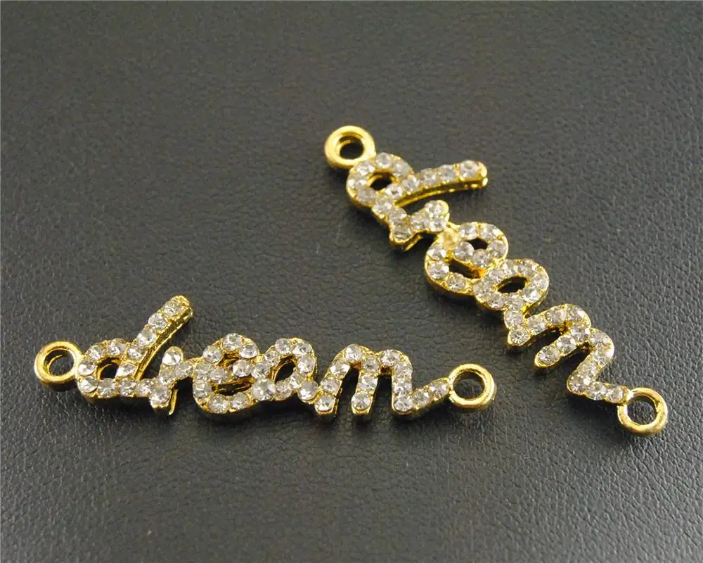 

10 pcs Gold Tone White Rhinestone Letter dream Connector Charm DIY Jewelry Making RS138