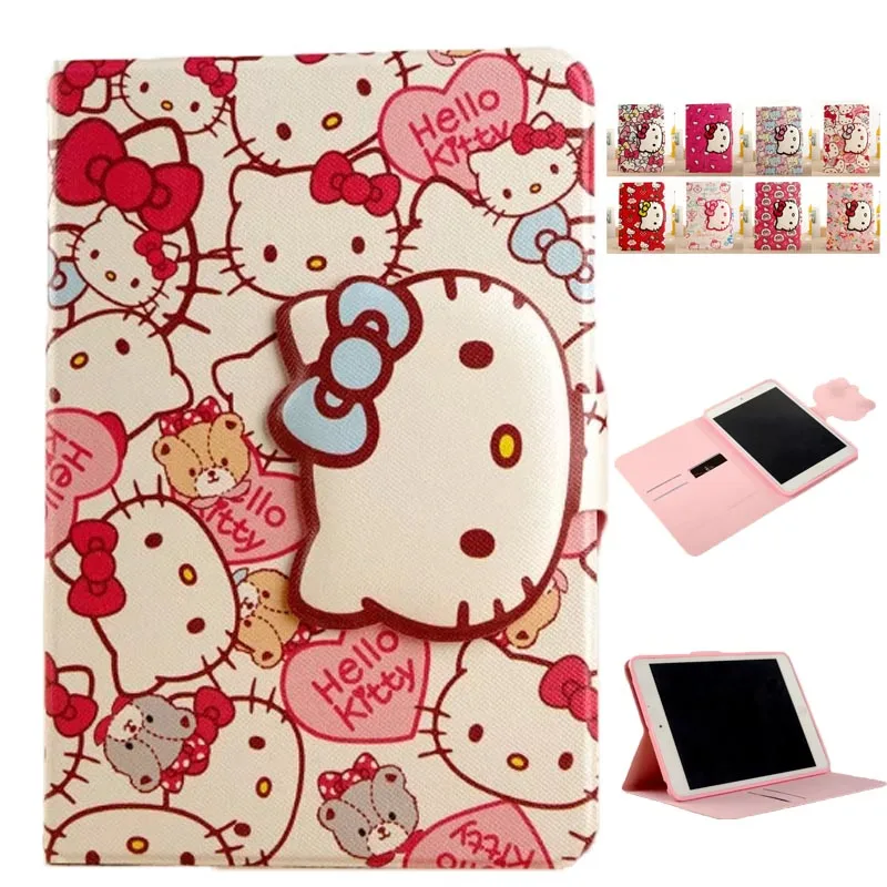 30Pcs/lot Cartoon Cute Hello Kitty Smart Card Slot Filp Stand PU Leather Protective Case Cover For Apple ipad Pro 9.7 Inch