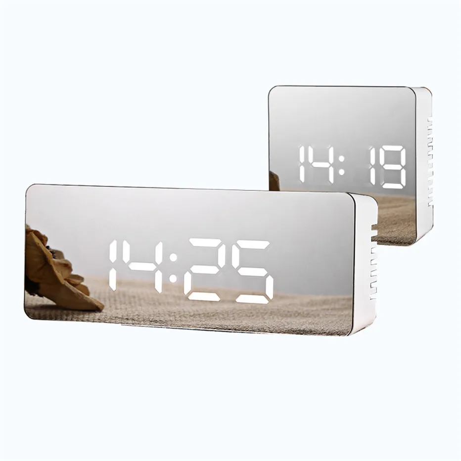 Alarm Clock LED Mirror Digital Clock Wake Up Light Electronic Large Time Temperature Display Home Decoration Clock2