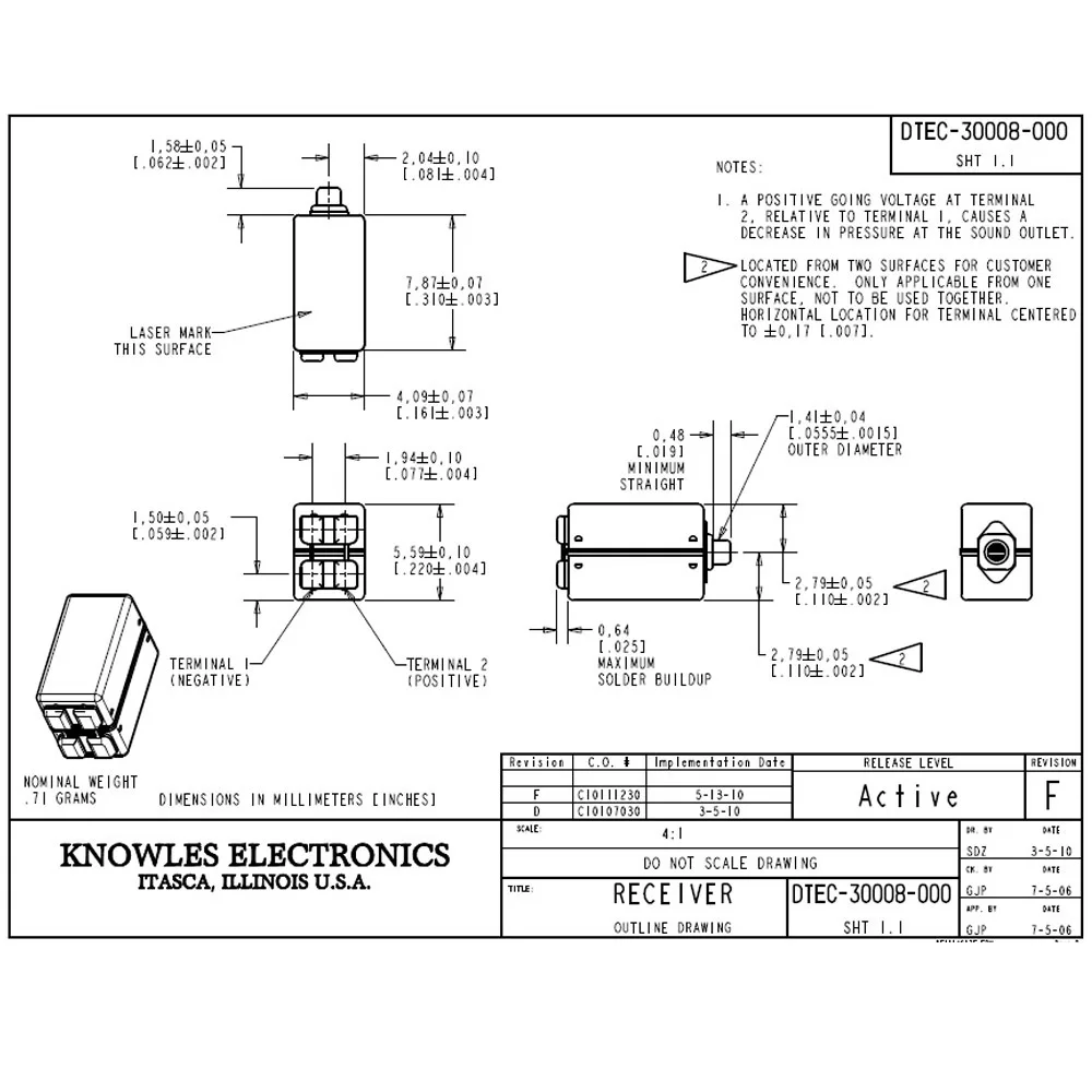 Ноулз DTEC 30008 двойной BA драйвер IEM сбалансированный арматурный приемник Динамик