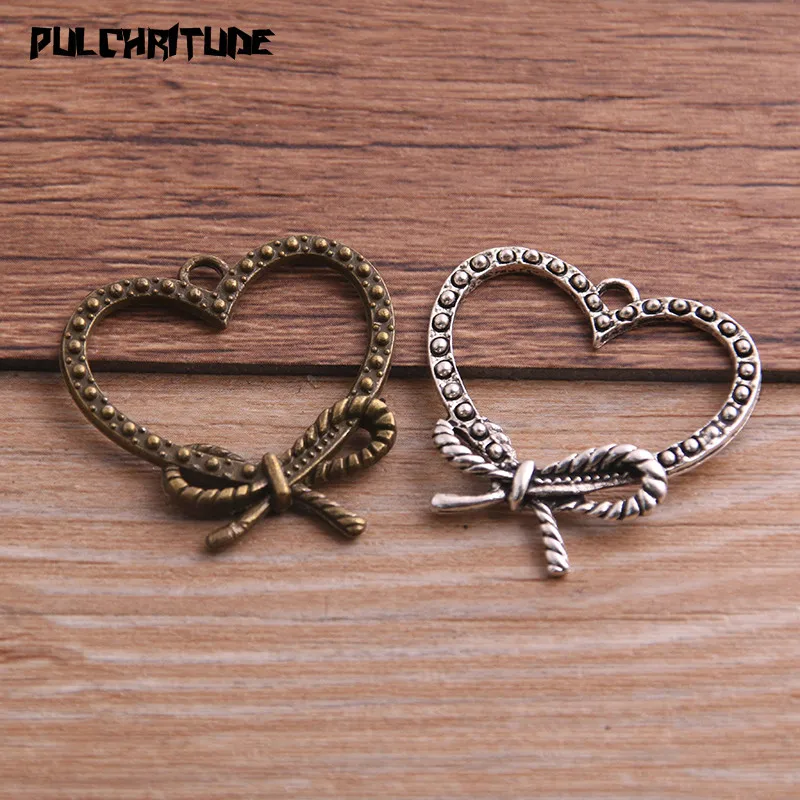 10PCS 29*30mm Two Color Vintage Metal Zinc Alloy Bow love Heart Charms Fit Jewelry Pendant Makings P6639 | Украшения и аксессуары