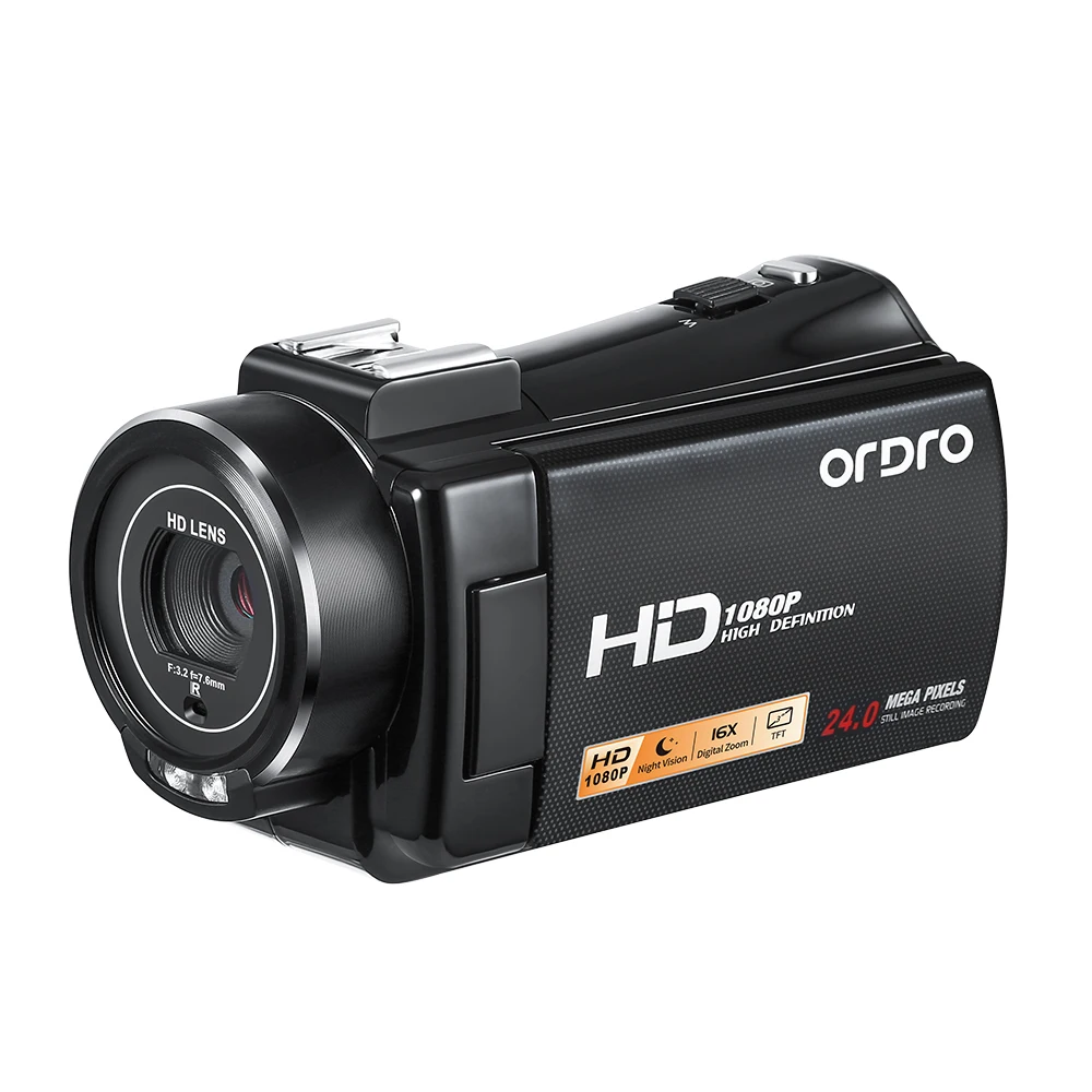 

Ordro HDV-V7 PLUS Digital Camera with Hot Shoe Support Microphone 5MP CMOS Senor Anti-shake Infrared night vision Function 24MP