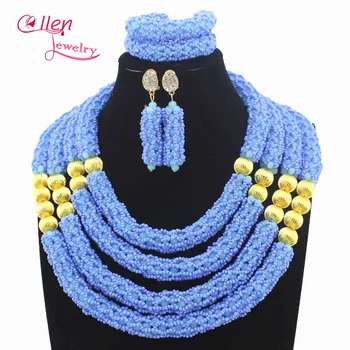 

Sky Blue Big Costume Dubai Jewelry Set earrings Nigerian Wedding African Beads Jewelry Set For Women Free Shipping E1074