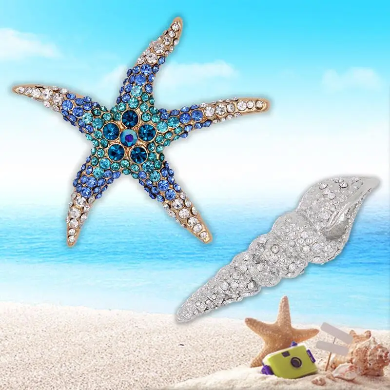 Lifelike Crystal Rhinestone Starfish Brooch Pin Animal font b Women b font Fashion Jewelry font b
