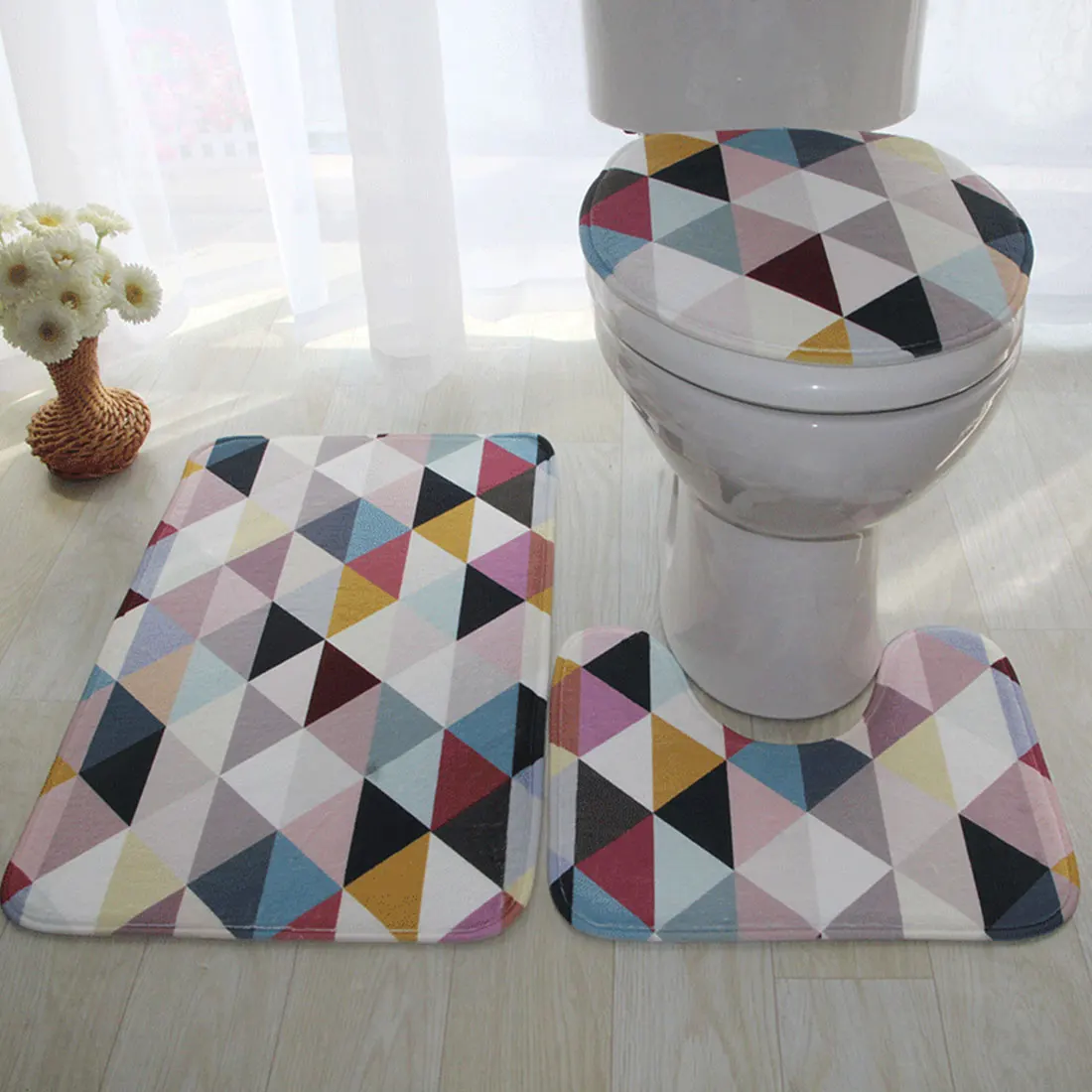 Коврик фланелевый набор с принтом для ванной коврик для ванной впитывающий Противоскользящий базовый Ковер Крышка для унитаза крышка для туалета Прачечная - Цвет: 06
