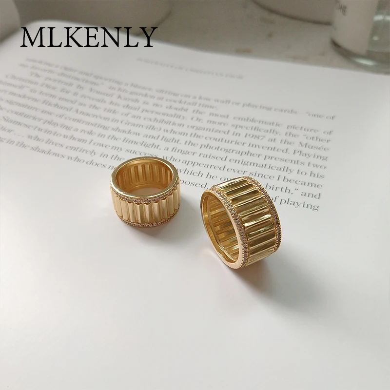 

MLKENLY Gold color INS Trend Ring 925 sterling silver open ring gear ring trend punk party Anel Jewelry Love Bague Anillos