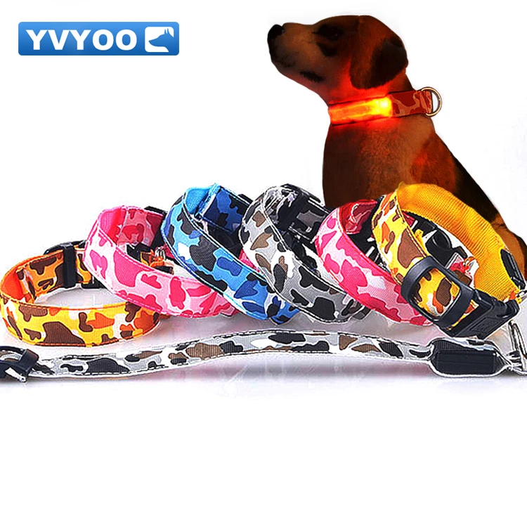 

YVYOO Camouflage Beautiful Glow Good Quality Durable pet dog collar LED flash collars pet Outdoor products 5 color D74