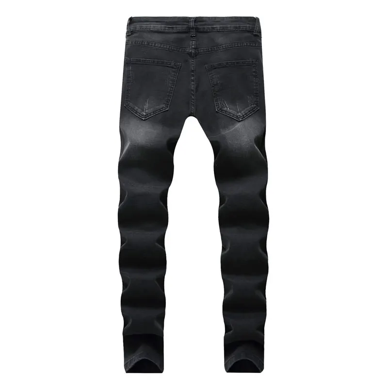 Черные обтягивающие рваные байкерские джинсы мужские повседневные потертые хлопковые джинсы с дырками рваные джинсы мужские рваные джинсы в стиле хип-хоп Homme