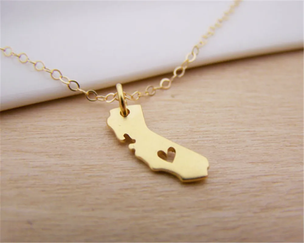 10PCS_Tiny контур Калифорнийская карта с сердцем ожерелье США CA State Ожерелье I Heart love