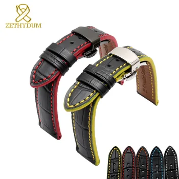 

Genuine leather bracelet 18mm 20mm Watchband head layer cowhide Red stitches Color edge watch strap wristwatches band