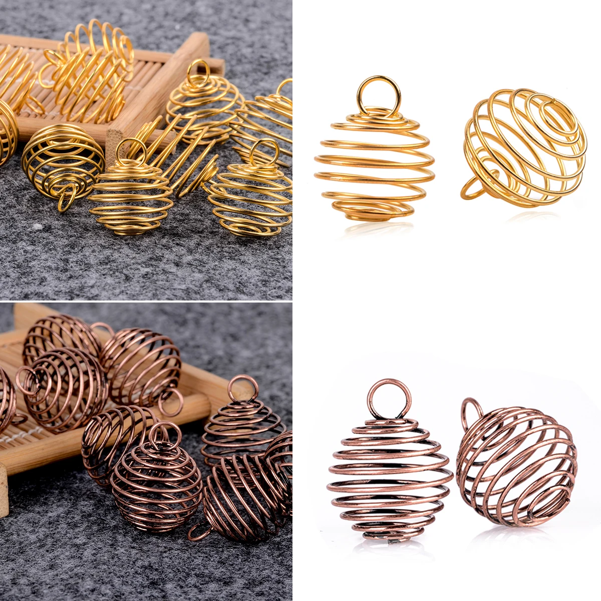 10pcs Shellhard Spiral Bead Cages DIY Pendant Charming Gold Color Necklaces & Pendants Jewellery Findings 25mm