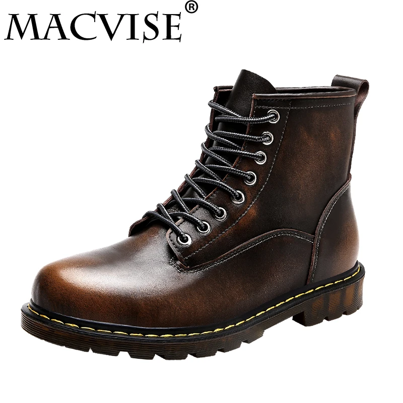 Macvise 2018 High Quality Genuine Leather Men Timber Boots Winter Ankle Martin Working Safety Shoes |