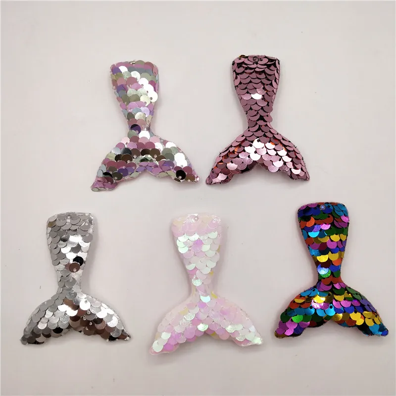 

10pcs/Lot 5.5X5CM glitter appliques Fish Tail With Hole Padded Appliques For Key Chain Decoration
